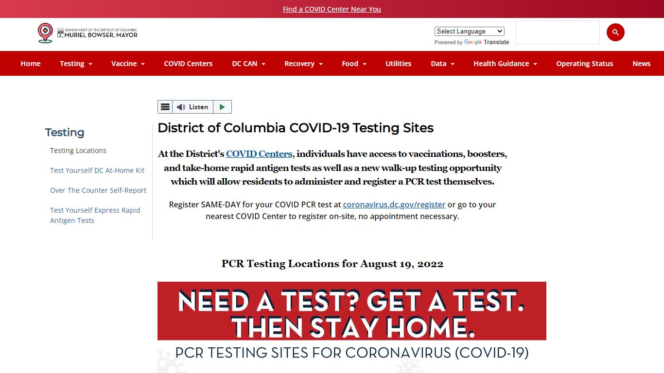 District of Columbia COVID-19 Testing Sites | coronavirus